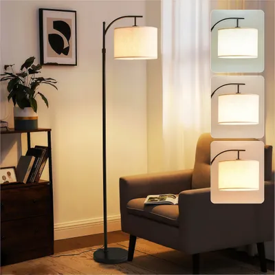 Produktbild von Stehlampe für das Wohnzimmer, dimmbare moderne Stehlampe mit 3 Farbtemperaturen, Leinenschirm, Fußschalter, für Schlafzimmer, Lesezimmer - 175cm
