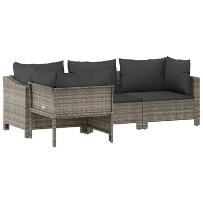 Immagine prodotto di vidaXL Set di 4 pezzi per salotto da giardino con cuscini in polirattan grigio
