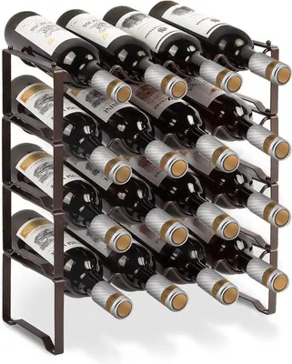 Produktbild von Unyqoos® Metall-Flaschenregal – stapelbares, modular erweiterbares Weinregal für 16 Flaschen (4 Ebenen), 40×18×40 cm, für Keller, Bar & Lager