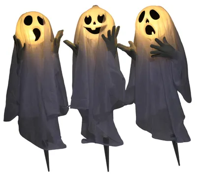 Produktbild von Halloweendekoration, 3 leuchtende Geister, Bewegungssensor, 54 x 10 x 60 cm, Weiß