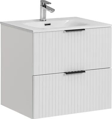 Produktbild von Badezimmermöbel 60 Cm, Mattweiß, Mit Keramikwaschbecken Sky