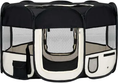 Image de vidaXL Parc pour chiots pliable avec sac de transport noir 125x125x61 cm