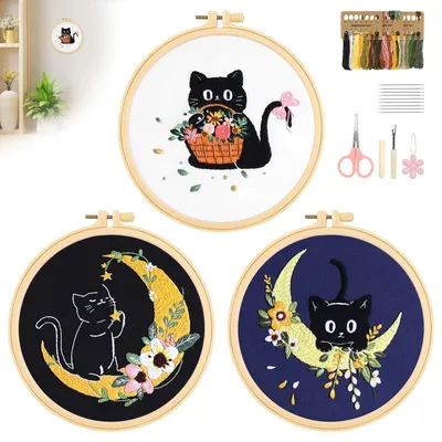 Image de 3 kits de broderie pour adultes et débutants - Kits de point de croix