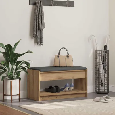 Produktbild von Flurbank mit Kissen mit Regal Artisan-Eiche 83 x 38 x 45 cm - Sitzbänke DE1955