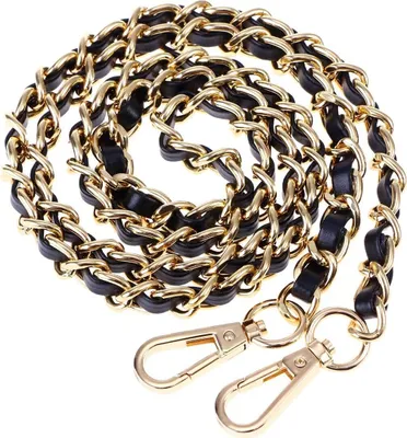 Produktbild von Handtaschen Metall Ketten Handtasche Kette Schultertaschen Riemen Ersatz Zubehör mit Schnallen (Gold Schwarz)