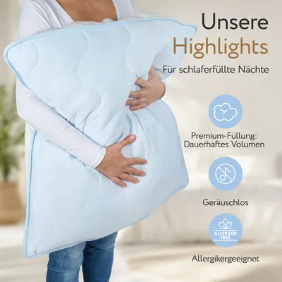 Produktbild von Herlag 2-in-1 Kopfkissen mit Sommer- & Winterseite 80x80cm temperaturregulierend & wärmend Waschbar Menge anpassbar