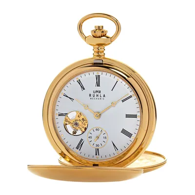 Produktbild von UMR RUHLA Taschenuhr Mechanic, Handaufzug, Edelstahlgehäuse, Gold, Sprungdeckel