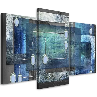 Produktbild von Triptychon auf leinwand blaue abstraktion 90x60 cm Feeby blau wandbild bereit zum aufhängen