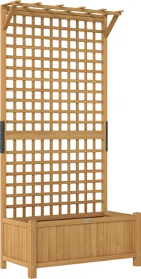Produktbild von Hochbeet mit Spalier und Dach, Pflanzkasten, Blumenbeet, wetterfest, Holz, 90 x 45 x 183 cm, Braun