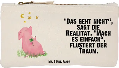 Produktbild von Mr. & Mrs. Panda Federmappe Schwein Glück Größe S Klein - Weiß - Geschenk, Lustige Sprüche, Schweinchen, Glücksbringer, Etui, Mäppchen, Schlampermäppchen, Kosmetiktasche
