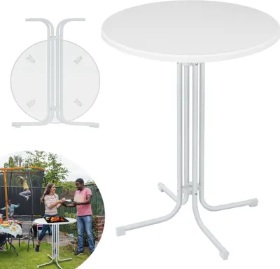 Produktbild von UISEBRT Ø 80 cm stół barowy składany stół bistro na zewnątrz składany stół barowy okrągły stół imprezowy stół piwny stabilny z regulowaną matą na nogi, biały