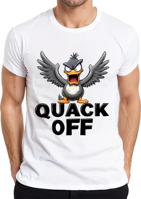 Immagine prodotto di QUACK OFF papera impertinente divertente papera arrabbiata regalo sarcastico t-shirt da uomo, bianco, S
