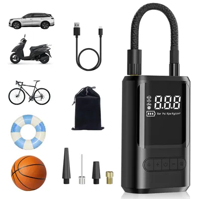Produktbild von 6000mAh Mini Tragbare Elektronische Luftpumpe, 150PSI Akku,Fahrradpumpe Elektrisch mit Digitalanzeige und Notbeleuchtung, Pumpe für Auto,Motorrad