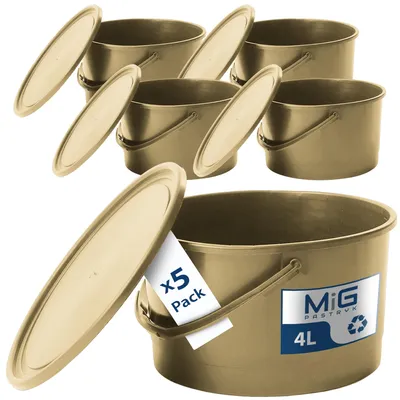 Kunststoff-Eimer 4 l gold, 5er-Set, stapelbar mit Deckel
