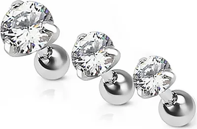 Produktbild von Autiga® Ohr Piercing Zirkonia Stecker Tragus Helix Cartilage Barbell Kristalle Chirurgenstahl transparent Kugel Ø 5 mm