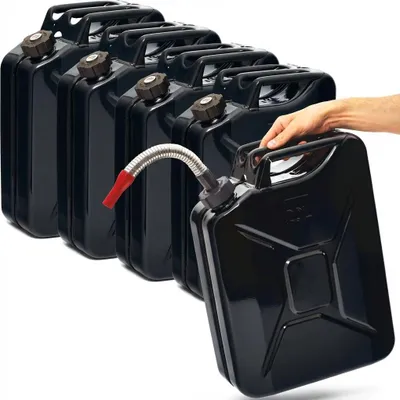 Produktbild von BW® Kraftstoffkanister Metall Benzinkanister 5x 20 Liter mit Schraubverschluss mit Ausgießer - Schwarz RAL 9005 - UN-Zulassung - Hergestellt in Europa