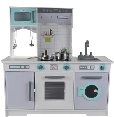 Produktbild von Bandits & Angels Holz-Kinderküche Dream Kitchen Küche Grau ab 3 Jahren für Jungen und Mädchen – Thekenhöhe 50 cm – inkl. 5 Zubehörteilen – Kinderküche – Holzküche