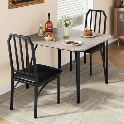 Produktbild von Essgruppe Ktichen Tisch mit 2 Stühlen für Küche & Esszimmer,Kompaktes Esszimmer-Set für kleine Räume(mit 2 Weiches Kissen Stühlen)