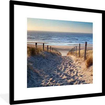 Produktbild von MuchoWow® Gerahmtes Poster Strand - Meer - Niederlande - Dünen - Sonne 40x40 cm - Poster mit Schwarzem Bilderrahmen Wandposter Rahmen Foto Bilder - Poster - Plakat im Rahmen