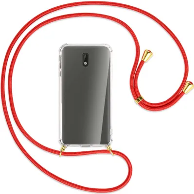 Produktbild von Handykette Backcover-Schutzhülle mit Band (Metall goldfarben) für Nokia 3 - rot