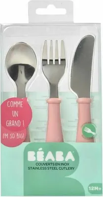 Immagine prodotto di Posate Béaba rosa in acciaio inox 3 pezzi