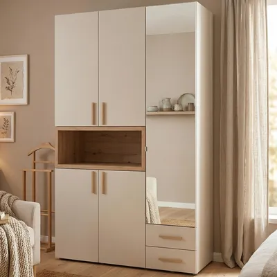 Image de Pianezze - Armoire 3 portes, 135x56 cm beige, penderie