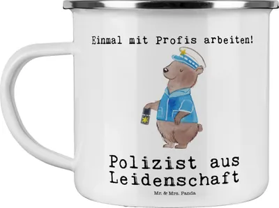 Produktbild von Mr. & Mrs. Panda Teetasse Polizist Leidenschaft - Weiß - Geschenk, Studium, Emaille Tasse, Polizei, Reisebecher, Pott, Cop, Becher