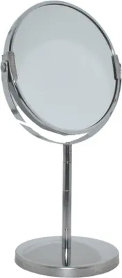 Image de Miroir de maquillage chromé argenté rond sur pied - 13 cm