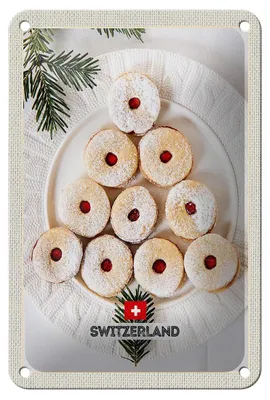 Produktbild von Blechschild Reise 12x18cm Schweiz Weihnachtsgebäck Marmelade Schild