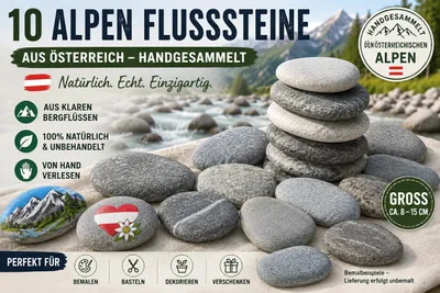 Produktbild von 10 große Alpen Flusssteine aus Österreich – handgesammelt – Natursteine zum Bemalen & Basteln ca. 8–15 cm Flache Steine, KI-generiertes Bild