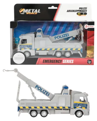 Produktbild von Toi-Toys 21745B - Metal World Spielzeugauto - Polizei Abschleppwagen mit Rückzugmotor Police Polizeiauto Polizist