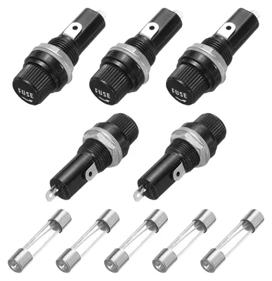 5 Panel-Sicherungshalter 45x18,4mm 250V/125V 20A + 5 Glas-Sicherungen 6x30mm