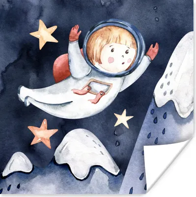 Produktbild von MuchoWow® Poster Weltraum - Berg - Sterne - Junge - Mädchen - Kinder 100x100 cm - Babyzimmer