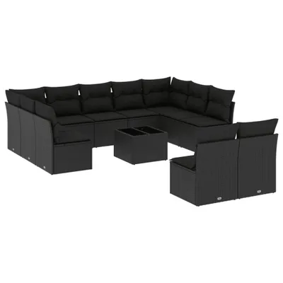 Produktbild von vidaXL 12-tlg. Garten-Sofagarnitur mit Kissen Schwarz Poly Rattan