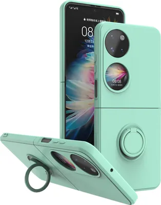 Produktbild von Huawei P50 Pocket Handyhülle, Ring Halter Ständer Kratzfeste Weiche Silikon schutzhülle für Huawei P50 Pocket hellgrün