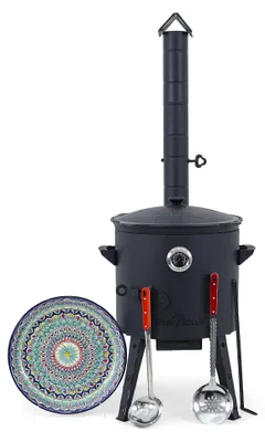Produktbild von Posylka.de Feuerstelle Utschak Ø 40 cm Kazan 12 L flach Lagan 37 cm Schaumlöffel Kelle, (10-St)