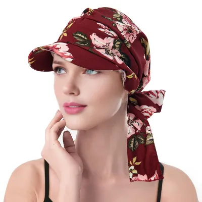 Produktbild von Damen-Kopftuchhut mit Blumenmuster, Schnürband, Turbanhut, Outdoor-Reisehut, Fahrradhut, Sonnenschutzkappe, Kopfbedeckung D