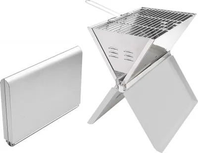 Obrázek produktu pro Přenosný gril na dřevěné uhlí BBQ – skládací gril – nerezová ocel – pro kempování a piknik – stříbrný