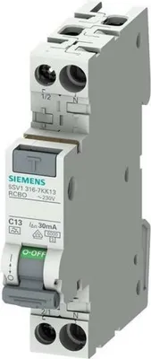 Obrázok produktu pre Siemens 5SV1316-7KK13, Residual-current device with overcurrent protection (RCBO), Typ A, 6000 A, IP20, 230/195 V