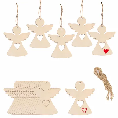 40 Holz-Weihnachtsanhänger Engel 8 cm mit Kordel