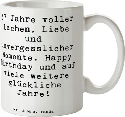 Produktbild von Mr. & Mrs. Panda Kaffeetasse Spruch 37. Geburtstag - Weiß - Geschenk, Meilenstein, Lächeln, unvergessliche Momente, persönliches, Happy Birthday, Becher, Alter, Tasse
