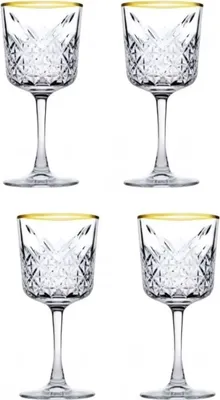 Produktbild von 4x Pasabahce Rotweinglas Gin Cocktail Glas „Timeless“ im Kristall-Design, Gold