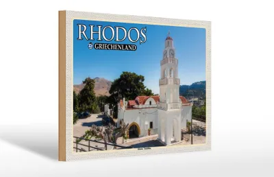Produktbild von Holzschild Reise 30x20cm Rhodos Griechenland Kloster Tsambika Deko