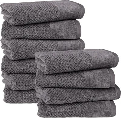 Produktbild von Pure Label 10-TLG Handtücher Set mit Aufhängeschlaufen aus Baumwolle, saugstark und weich | 10er Pack Handtücher 50x100 cm aus Baumwolle, Anthrazit