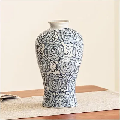 Imagen del producto de Jarrones para la decoración de salones. Jarrones de cerámica antiguos, jarrones azules grandes para la cocina, el dormitorio, decoración de estilo chino. (Para el salón)