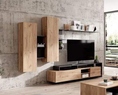 Produktbild von Wohnwand Anbauwand Alva 4-teilig Craft Gold Oak anthrazit