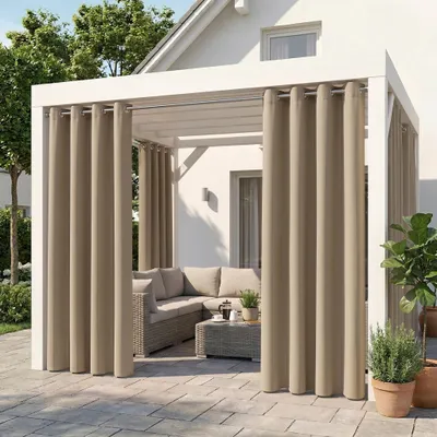 Image de Rideaux d'extérieur à œillets, rideaux d'extérieur imperméables, brise-vue, protection UV, rideaux pour pavillon ou terrasse, 1 pièce, beige, L132 × H244 cm