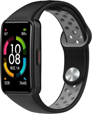 Produktbild von Strap-it Huawei Band 6 Sportarmband (Schwarz/Grau)