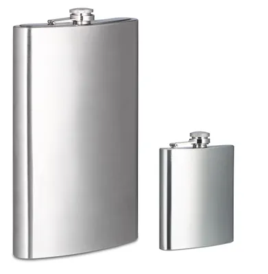 Produktbild von 2x Flachmann aus Edelstahl, Riesen Flachmann mit 1800 ml Fassungsvolumen, Taschenflasche 200 ml, für unterwegs, silber