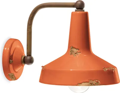 Produktbild von Wandleuchte Metall Keramik E27 H: 21 cm Rostbraun Orange Shabby Antik Vintage Keramiklampe